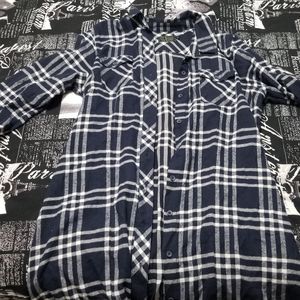 Navy Blue plaid button up dress